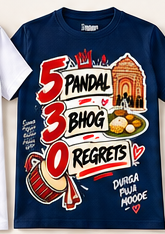 5 Pandal 30 Bhog 0 Regrets T-Shirt - Navy Blue
