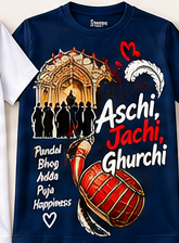 Aschi Jachi Ghurchi Pandal Hop T-Shirt - Navy Blue