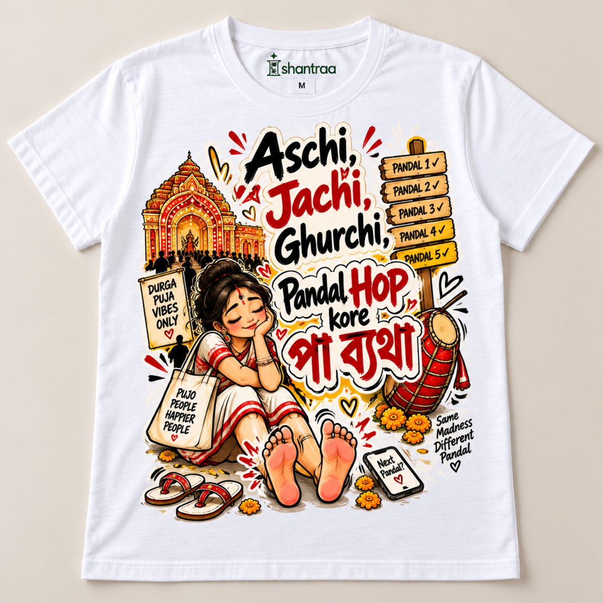 ISHANTRAA Aschi Jachi Ghurchi Pandal Hop white T-shirt