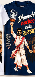 Dhunuchi Nachbo Naki Bhabo T-Shirt Female - Navy Blue