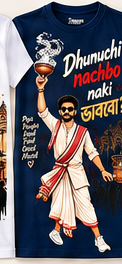 Dhunuchi Nachbo Naki Bhabo T-Shirt Female - Navy Blue