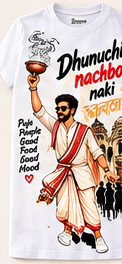 Dhunuchi Nachbo Naki Bhabo T-Shirt Female - White