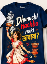 Dhunuchi Nachbo Naki Bhabo T-Shirt Male - Navy Blue
