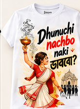 Dhunuchi Nachbo Naki Bhabo T-Shirt Male - White