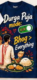 Durga Puja Mode ON Bhog Everything T-Shirt - Navy Blue