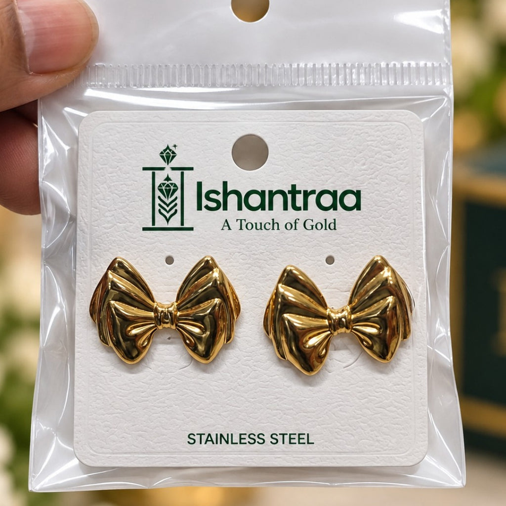 ISHANTRAA Gold Touch Bow Stud Stainless Steel Earrings - product photo 2