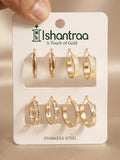 ISHANTRAA Gold Touch Four Earring Set Stainless Steel