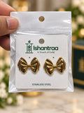 ISHANTRAA Gold Touch Black and Gold Curve Stainless Steel Earrings