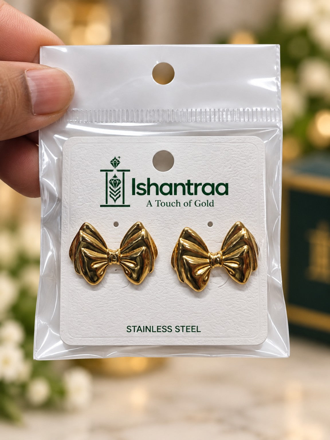 ISHANTRAA Gold Touch Black and Gold Curve Stainless Steel Earrings