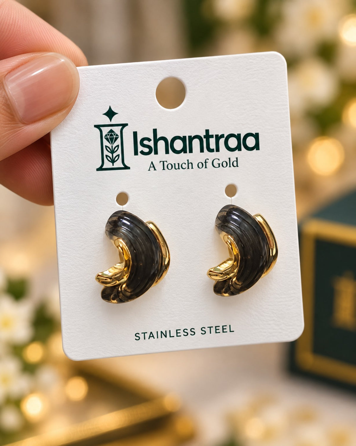 ISHANTRAA Gold Touch Crystal Flower Stainless Steel Earrings