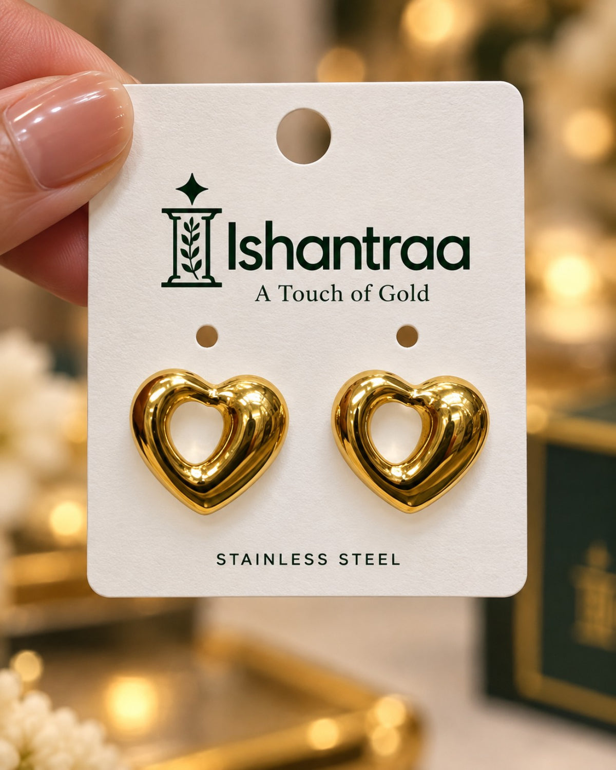 ISHANTRAA Gold Touch Heart Stainless Steel Earrings