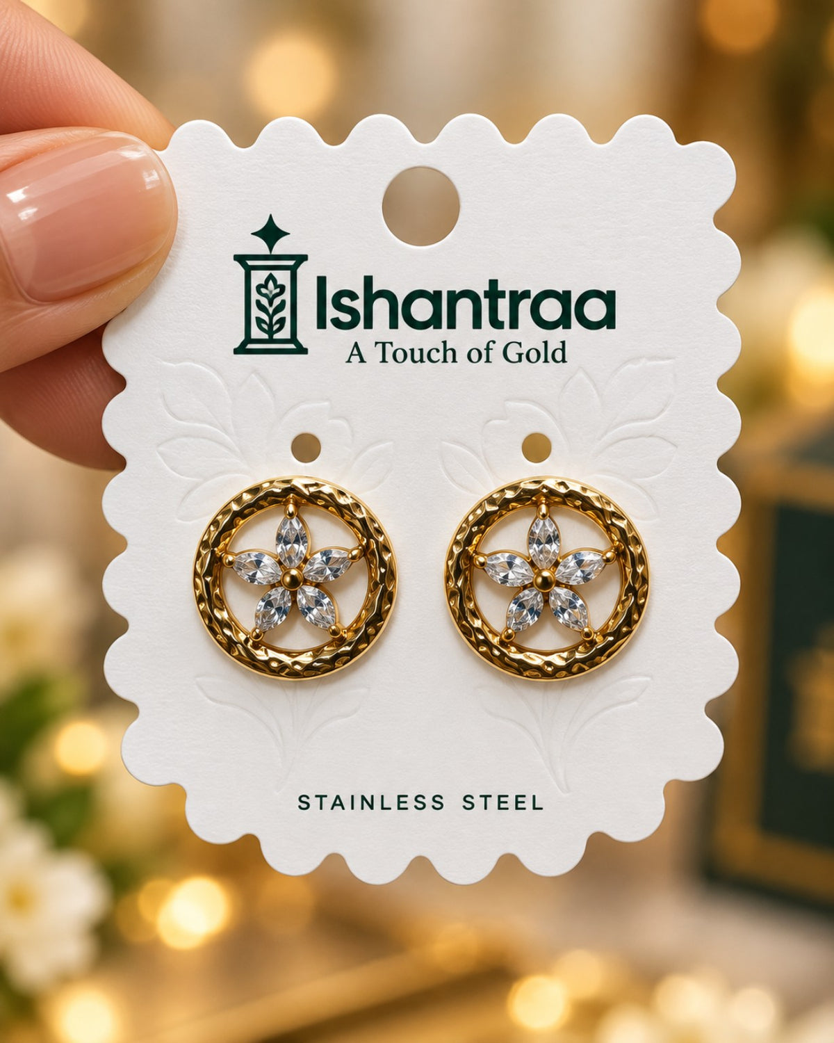 ISHANTRAA Gold Touch Heart Statement Stainless Steel Earrings