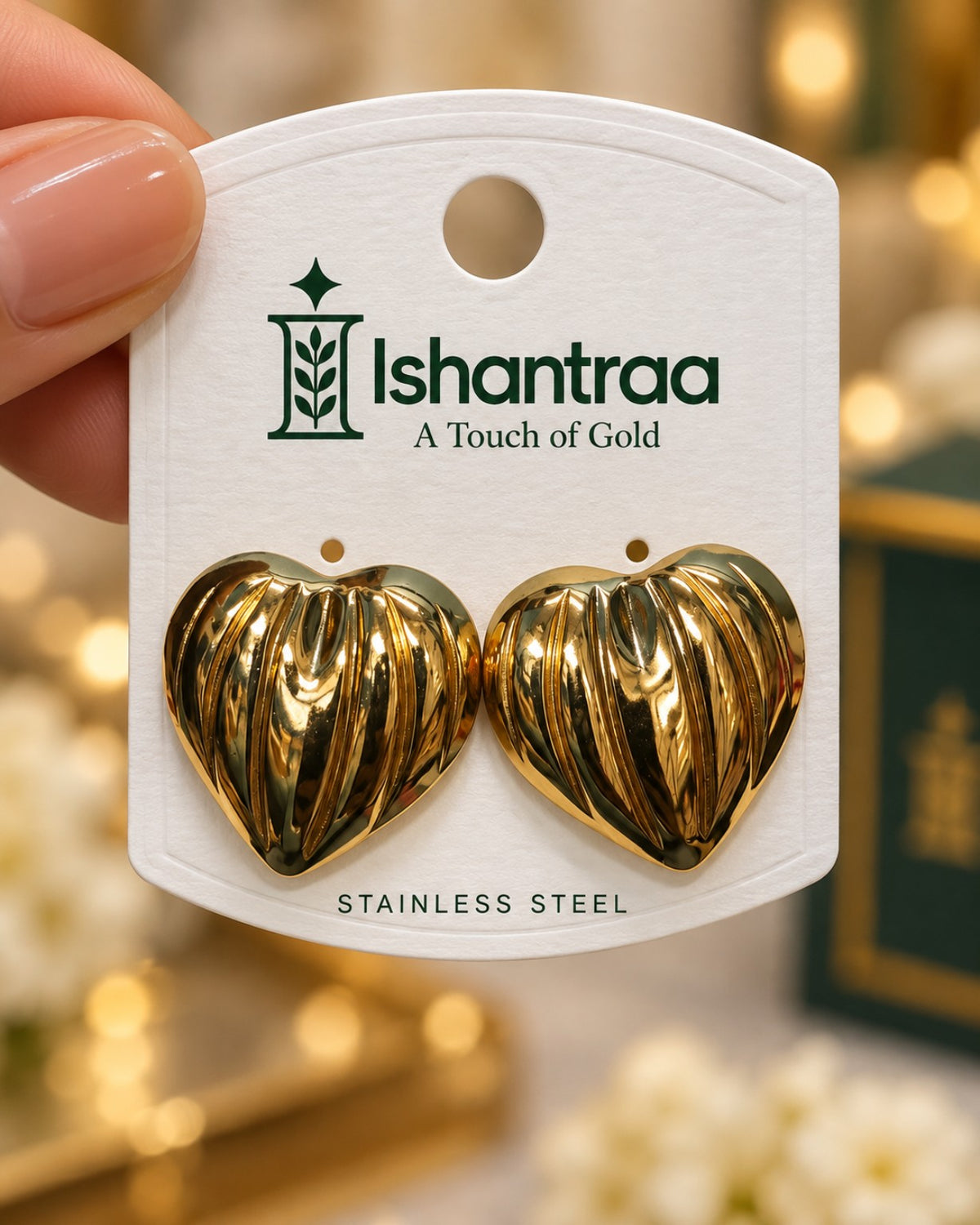 ISHANTRAA Gold Touch Monogram Medallion Stainless Steel Earrings