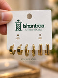 ISHANTRAA Gold Touch Triple Stainless Steel Earring Set