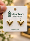 ISHANTRAA Gold Touch V Statement Stainless Steel Earrings