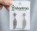 ISHANTRAA Silver Touch Feather Drop Stainless Steel Earrings