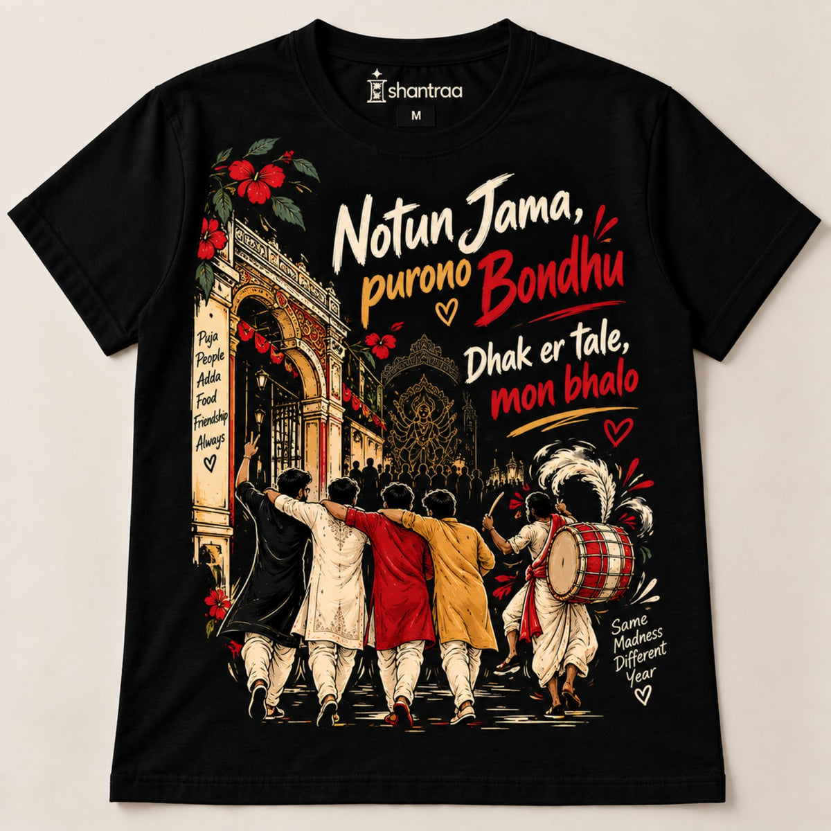 ISHANTRAA Notun Jama Purono Bondhu black T-shirt