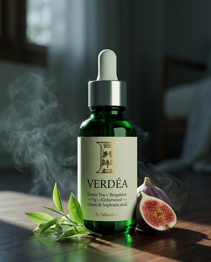 FLOOR FRAGRANCE 10 ML
VERDÉA — Green Tea · Bergamot · Fig · Cedarwood