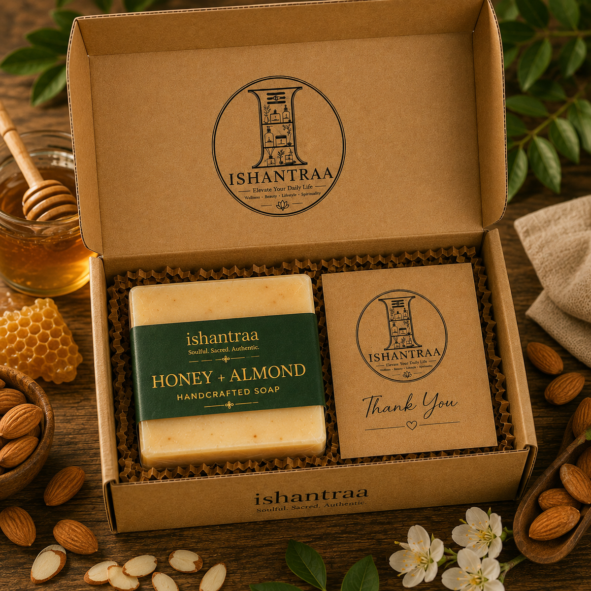 Honey + Almond Handcrafted Soap Bar | 100 gm