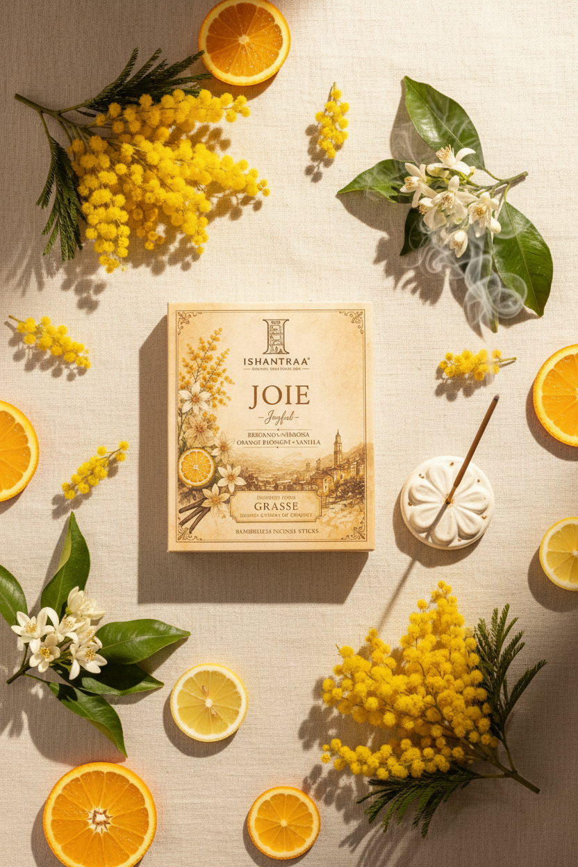 JOIE - Joyful Bambooless Incense Sticks | Bergamot, Mimosa, Orange Blossom & Vanilla | French Perfumery Inspired Fragrance | Premium Home Fragrance | 20 Sticks